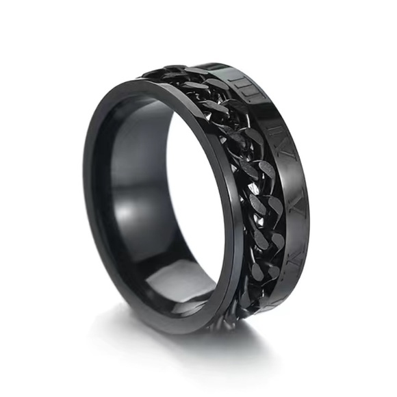Black Roman Numeral Chain Anxiety Fidget Spinner Ring - Picture 3 of 7